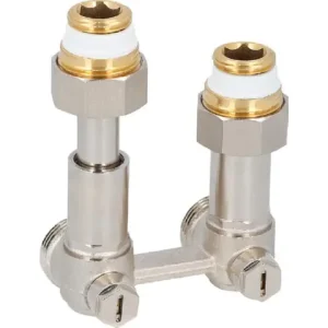 Preiswert Zweirohr-Hahnblock mit Ausgleichsteleskop, Ausführung Eck für Heizkörperanschluss DN15 (1/2') IG