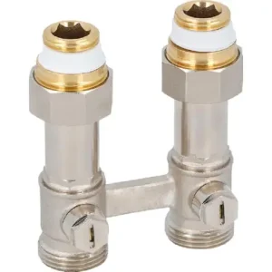 Zweirohr-Hahnblock mit Ausgleichsteleskop, Ausführung Durchgang für Heizkörperanschluss DN15 (1/2') IG Wochenendangebot