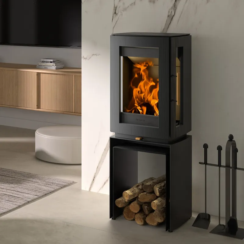 Bestseller Hergom Glow Kaminofen Gusseisen Schwarz mit Bankerhöhung