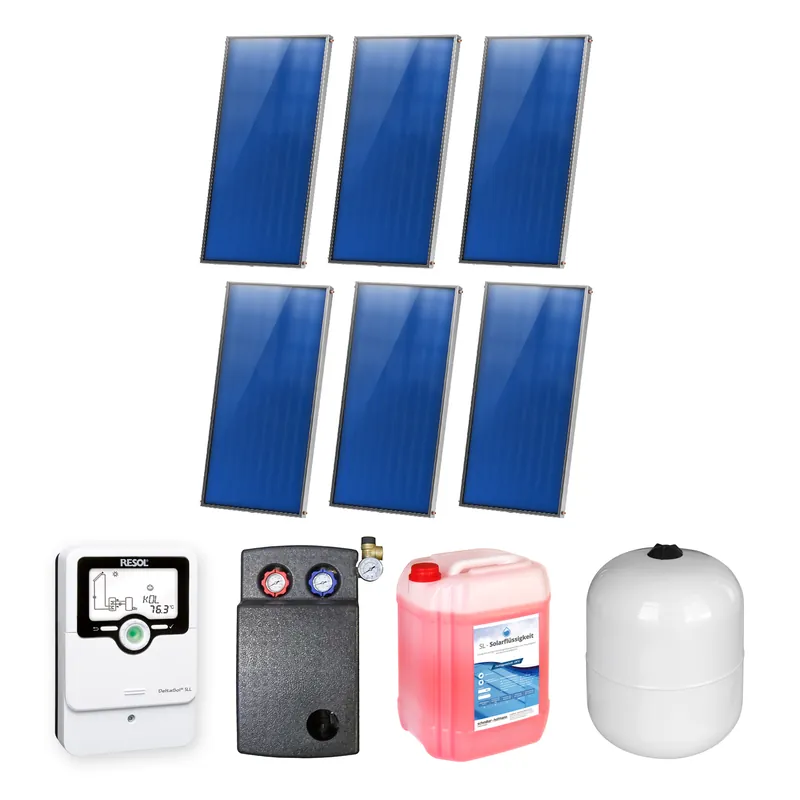 12,06 m² Sunex Flachkollektor-Set 5 6x AMP 2.0 Zertifiziert