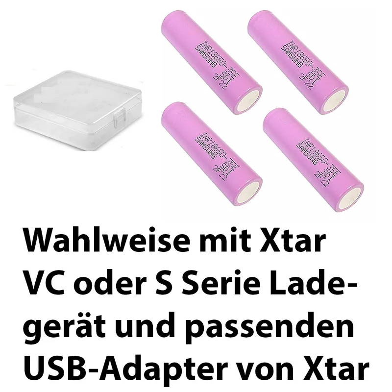 4 x Samsung INR 18650-35E 3,6V-3,7V 3500mAh - Lithium-Ionen-Akku - Xtar VC oder S Serie Ladegerät wählbar Kostenloser Rückversand