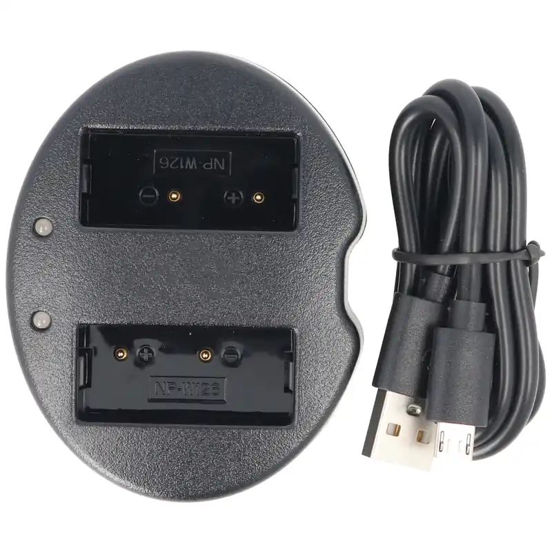 2-Fach USB Ladegerät für zwei Stück Fuji Akku NP-W126, Lieferung inklusive Ladeadapter und USB-Ladekabel Gratis Versand